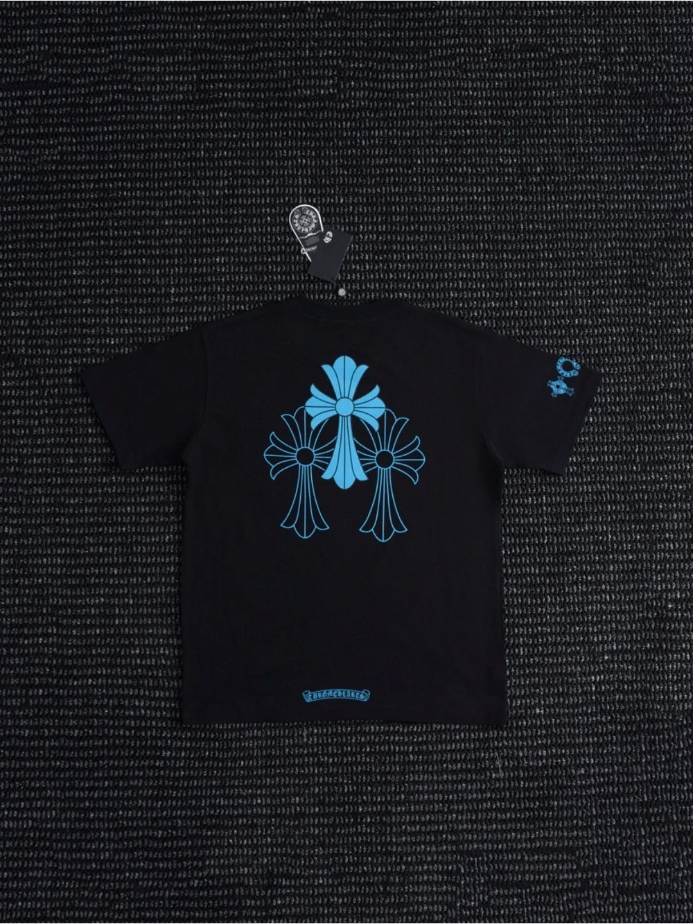 Chrome Hearts Black Short Sleeve Tee with Blue Pocket Emblem